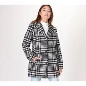 Susan Graver 1X Houndstooth Plaid Longline Peacoat Black White Academia Prep